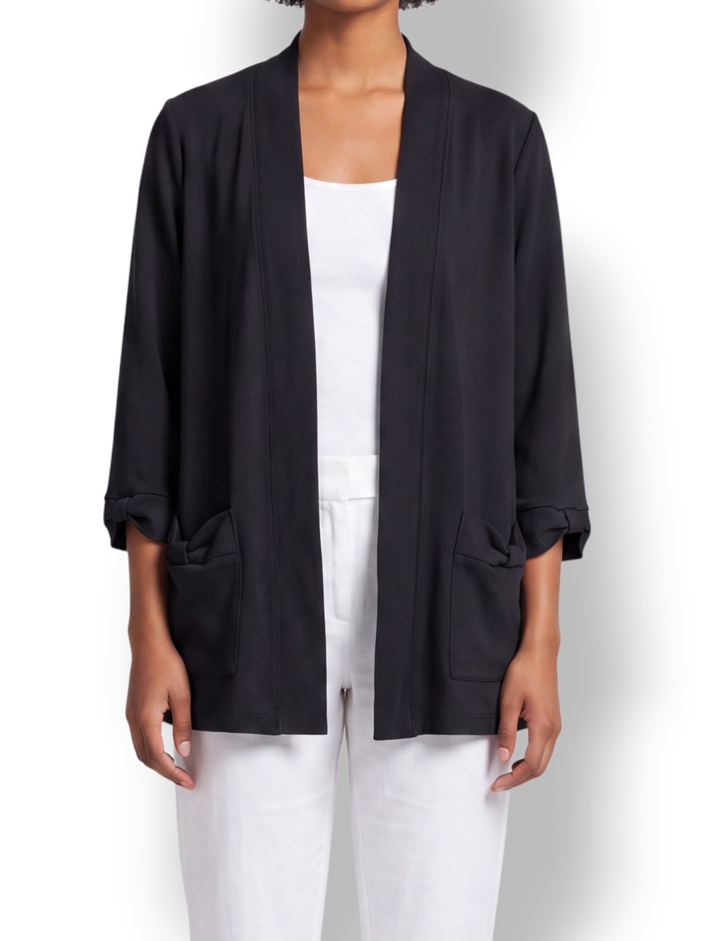 4/$20 Rafaella Black Bow Detail Open Front Cardigan Jacket Medium